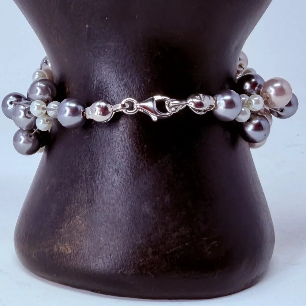 Vintage Silver Pearl Illusion Bracelet Sterling Silver 925 Triple Strand Unworn - Picture 5 of 8